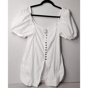 Maeve Anthropologie Puff-Sleeve Sweetheart Top Womens L White Button Textured
